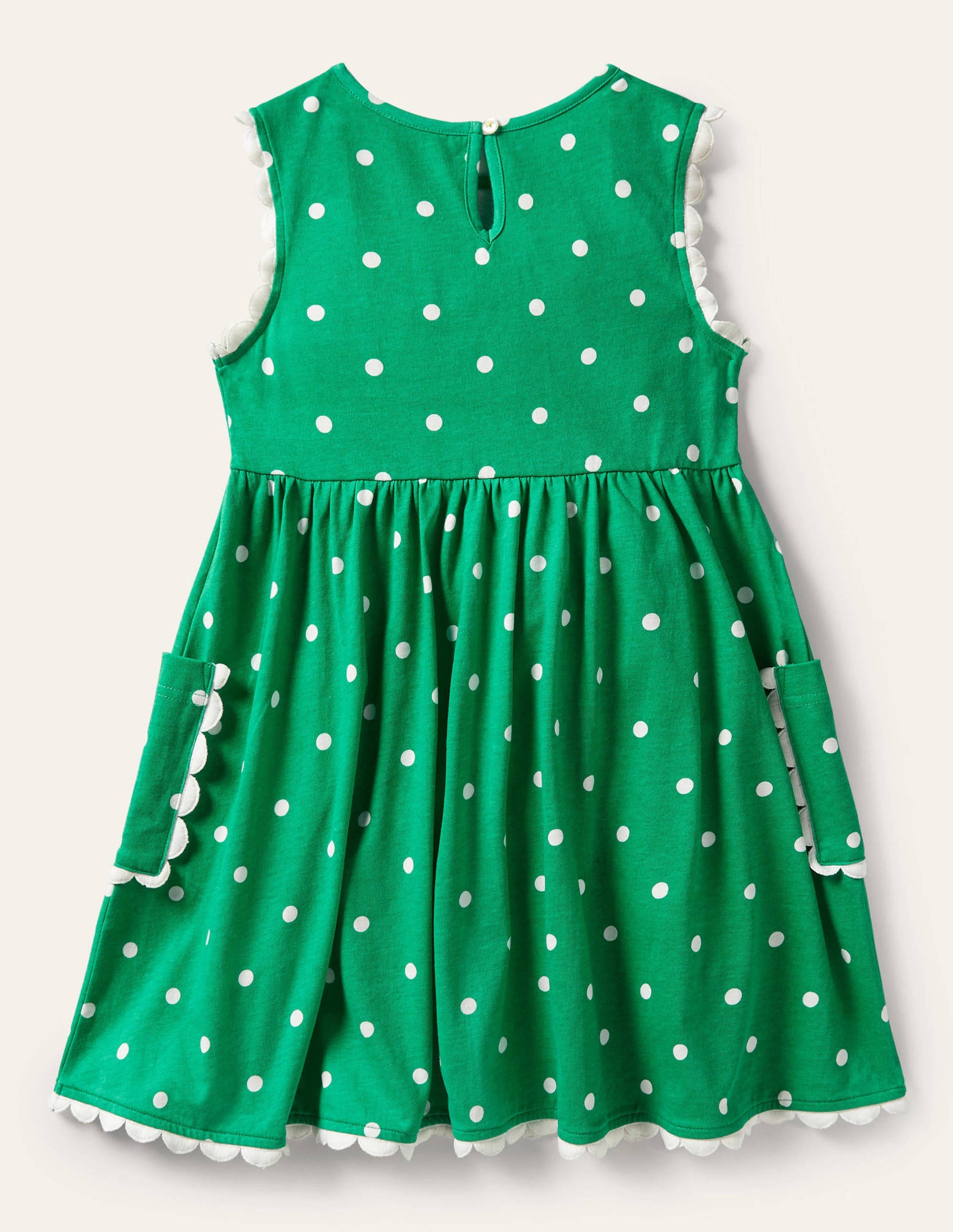 Jerseykleid mit Bortendetail-Grün/Naturweiß, Polkatupfen-2