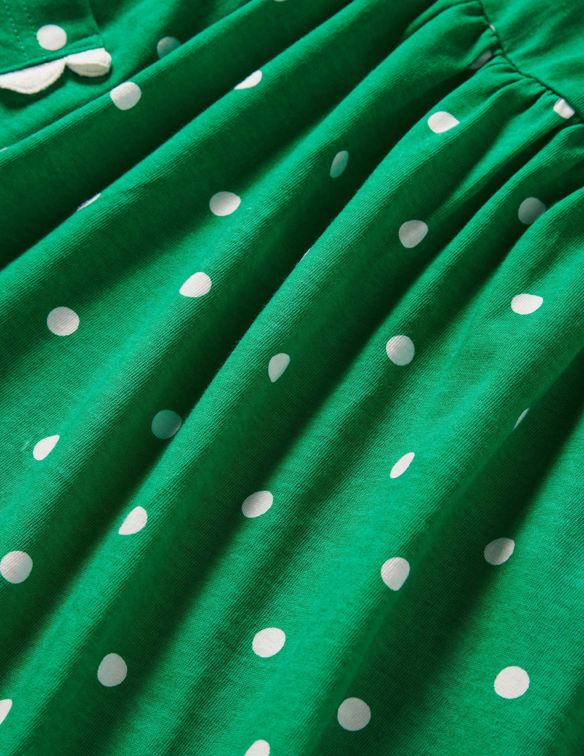 Jerseykleid mit Bortendetail-Grün/Naturweiß, Polkatupfen - Image 3