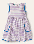 Robe en jersey avec bordures décorées-Blanc/violet froid