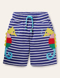 Jersey Appliqué Shorts-Blue Wave/Ivory Seahorse