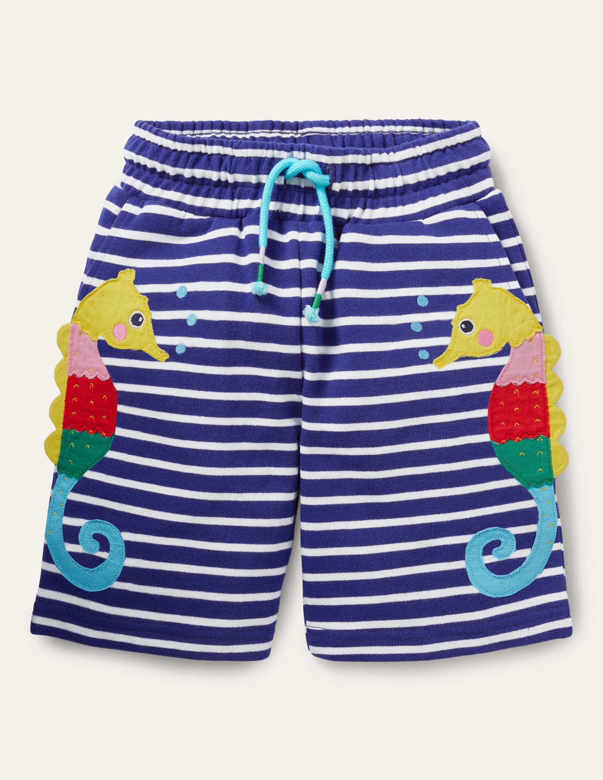 Jersey Appliqué Shorts-Blue Wave/Ivory Seahorse-1