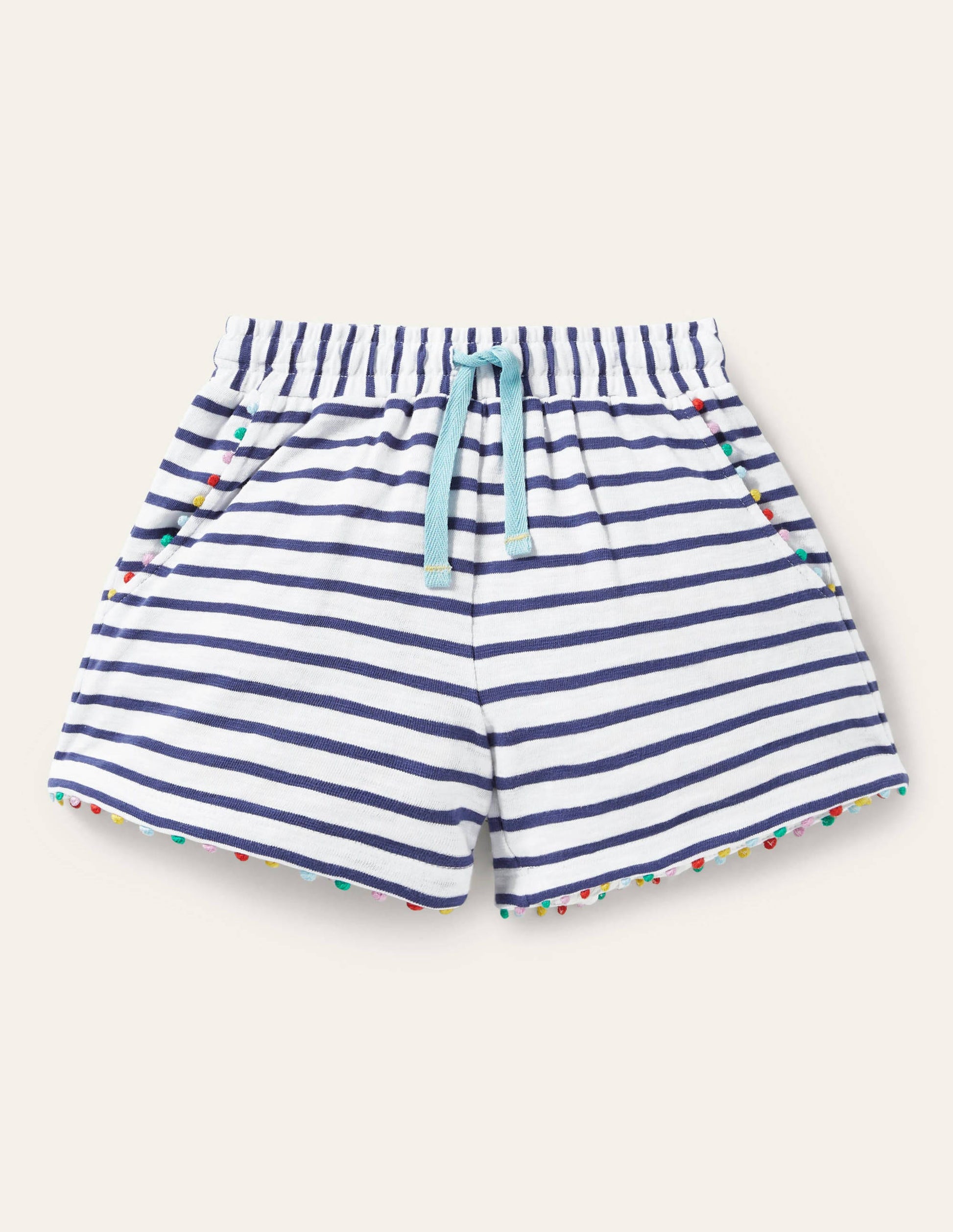 Charlie Jersey-Shorts mit Bommeln-Naturweiß/Segelblau-1