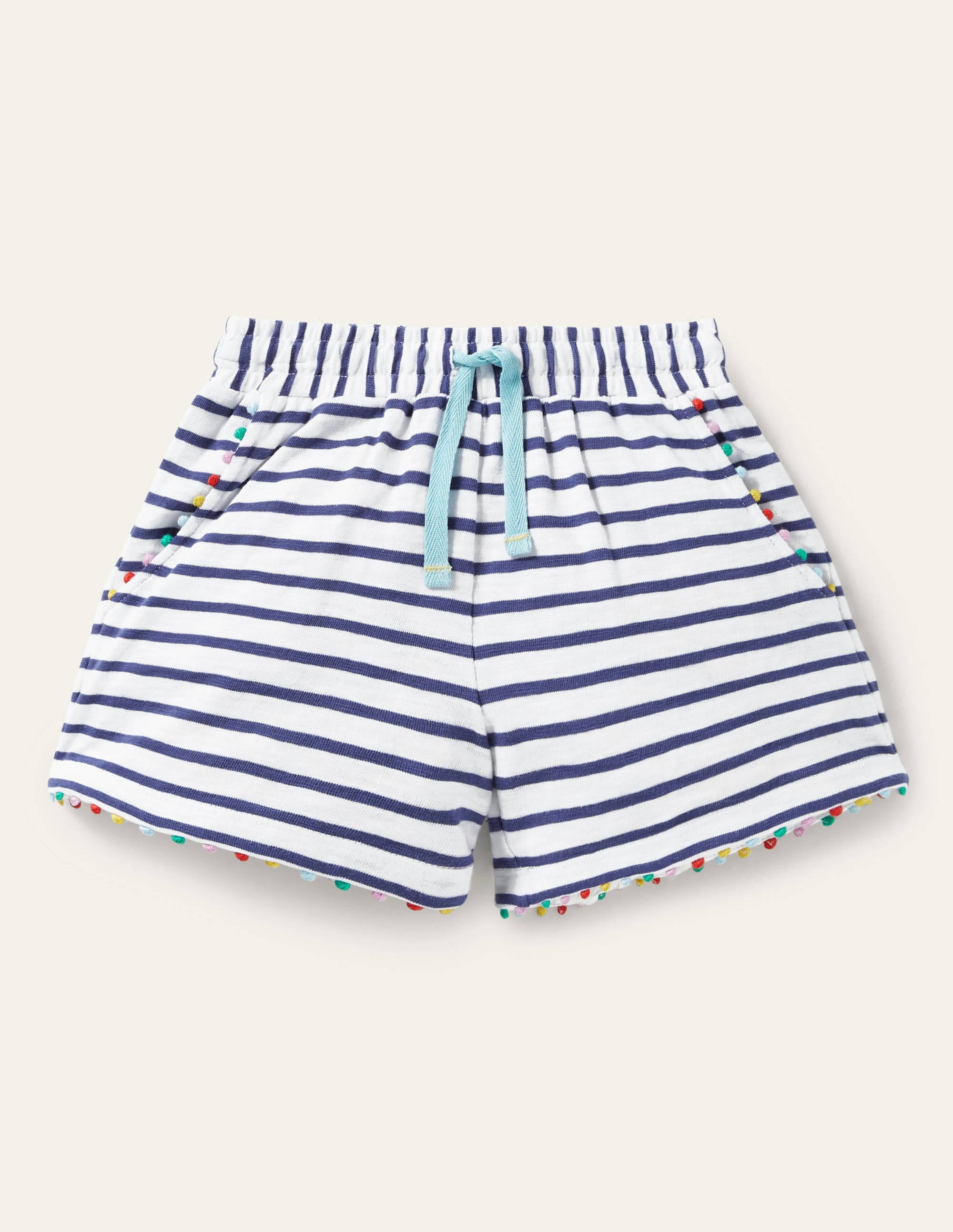 Charlie Jersey-Shorts mit Bommeln-Naturweiß/Segelblau - Image 1
