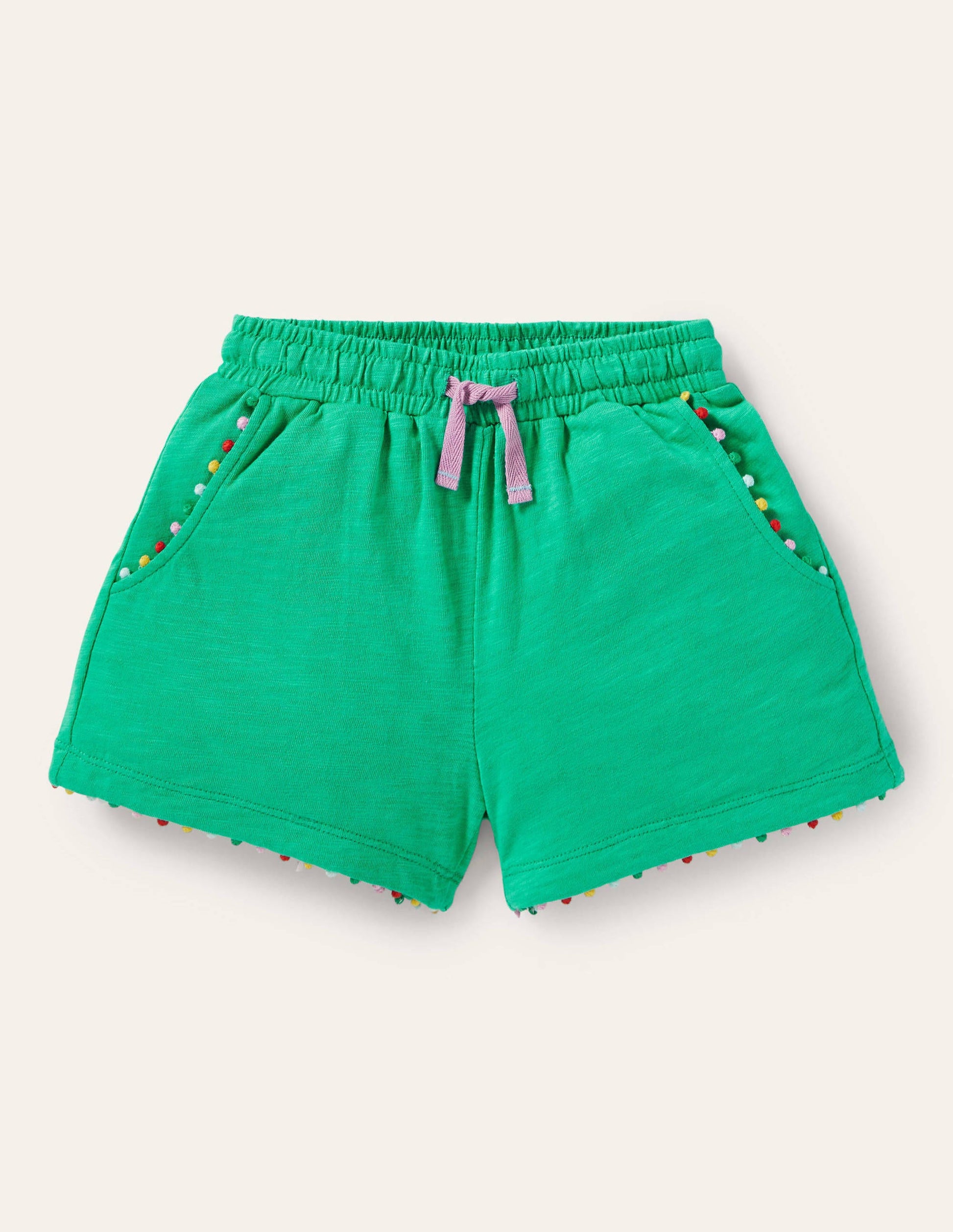 Short Charlie en jersey à pompons-Vert tropical-1
