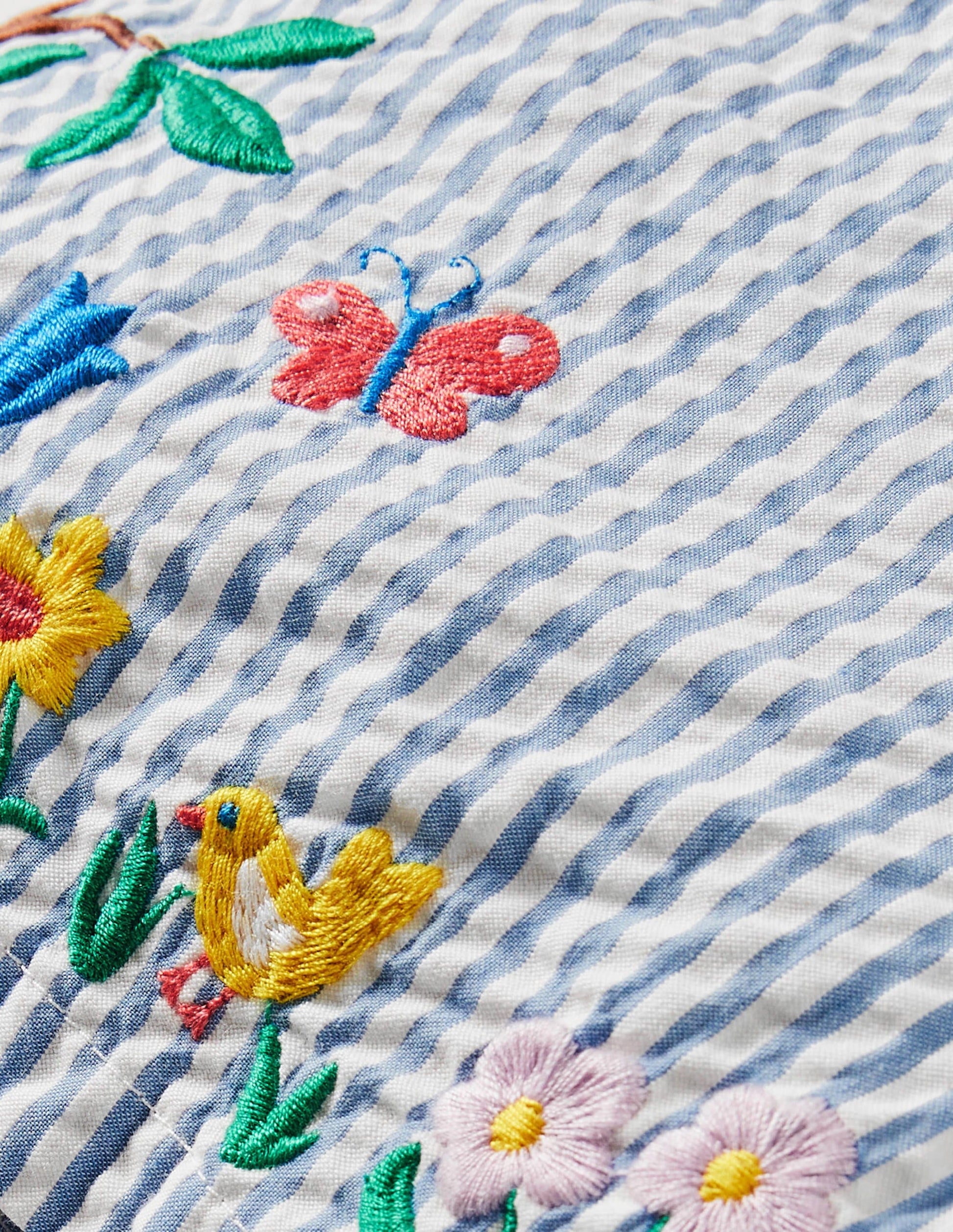 Embroidered Tie-waist Shorts-Bright Bluebell Ticking-3