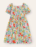 Robe florale à smocks-Motif Spring Meadow multi