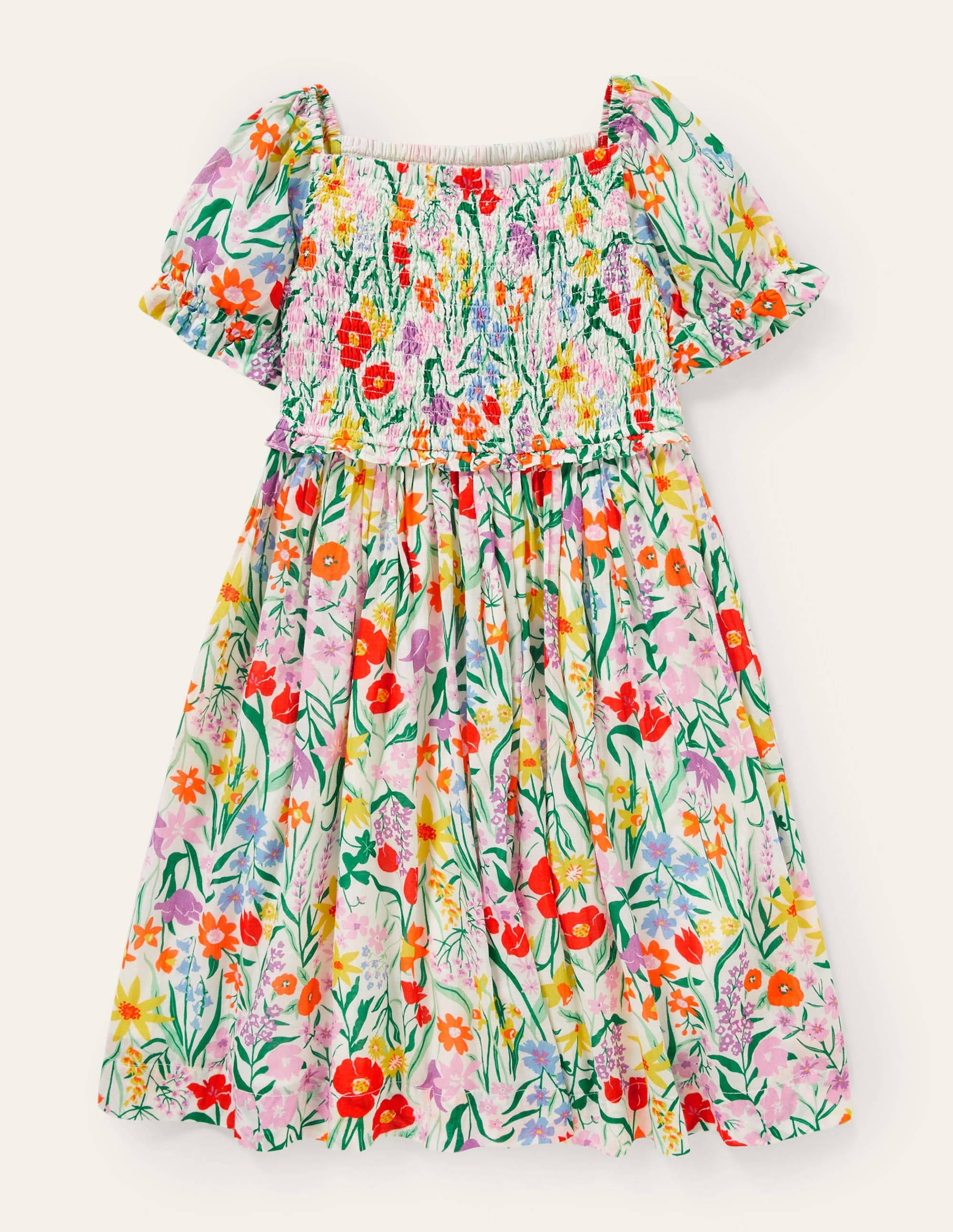Robe florale à smocks-Motif Spring Meadow multi - Image 1