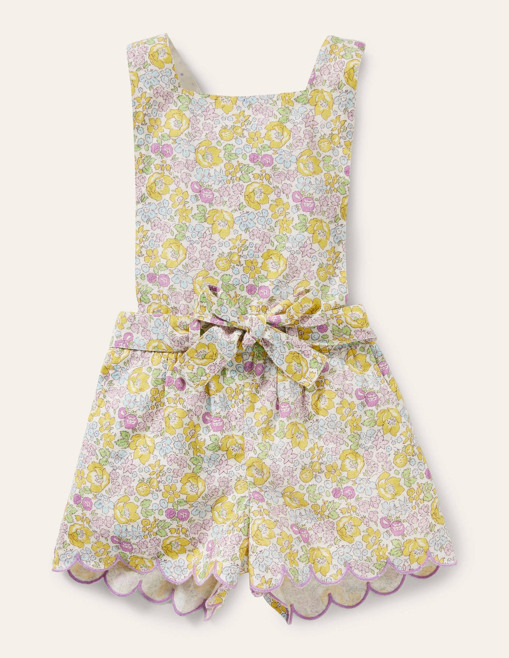 Spielset mit Stoffgürtel und Muschelsaum-Lila, Filigranes Blumenmuster-2