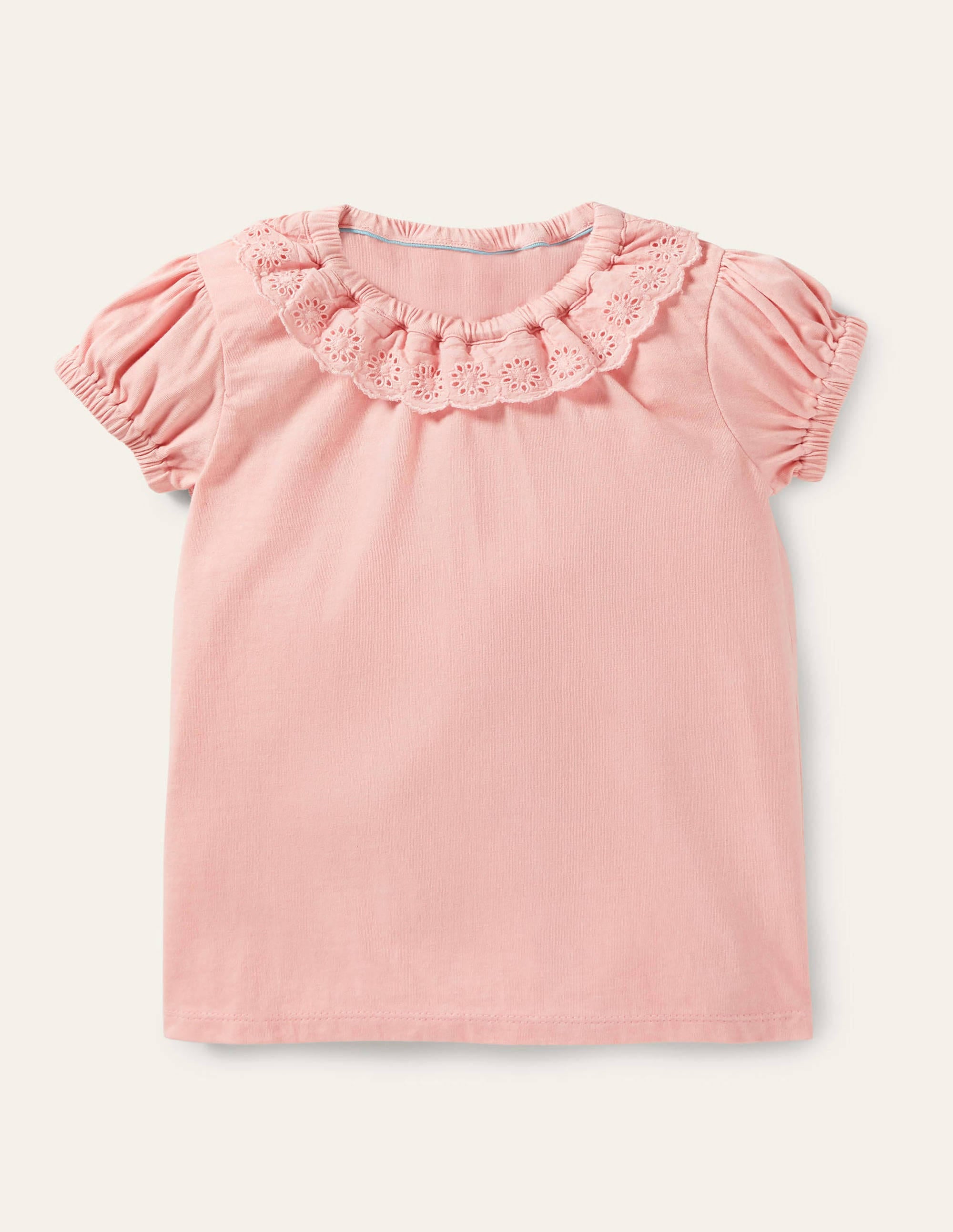 Top en jersey avec col en broderie anglaise-Rose boto - Image 1