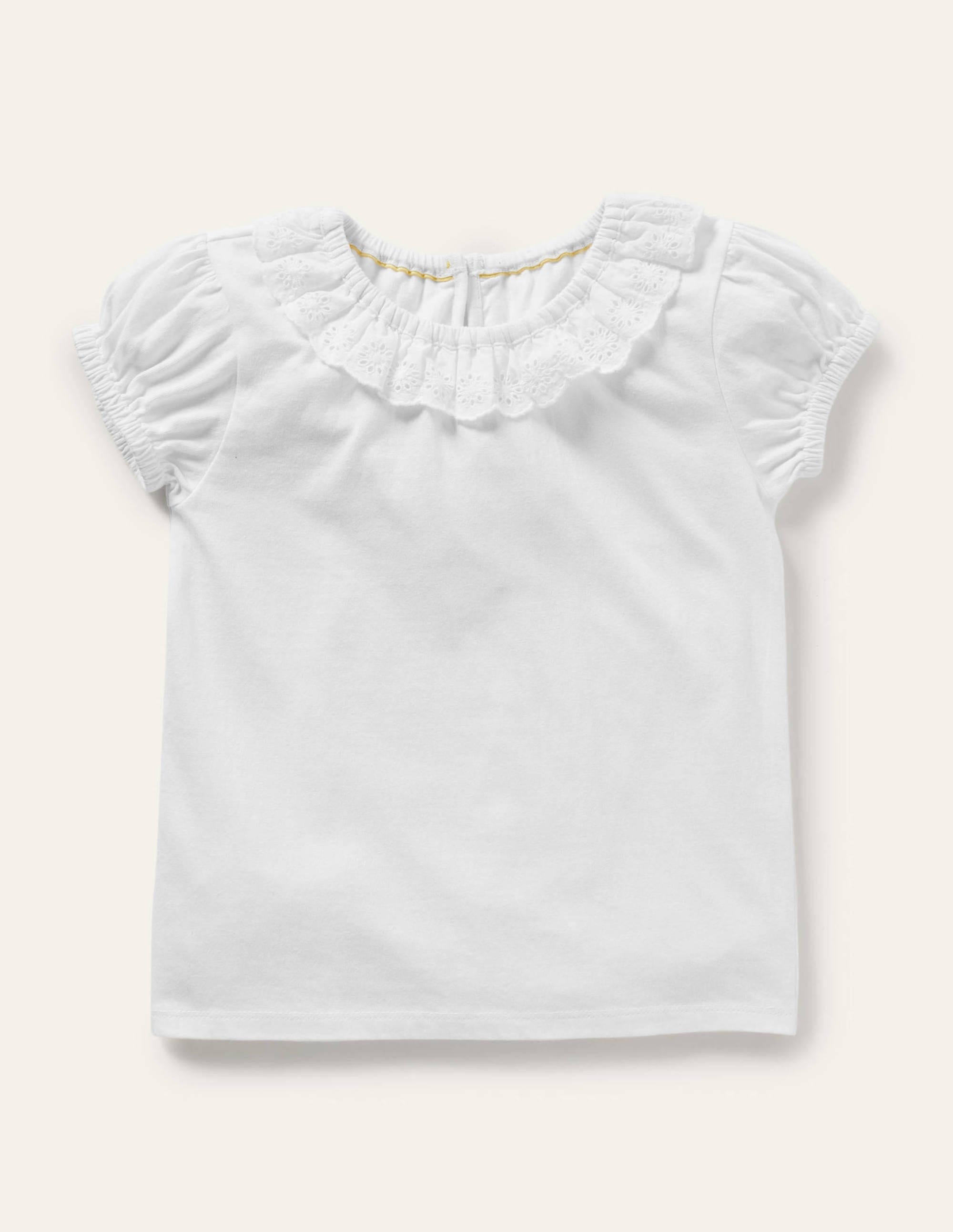 Broderie Collar Jersey Top-White - Image 1