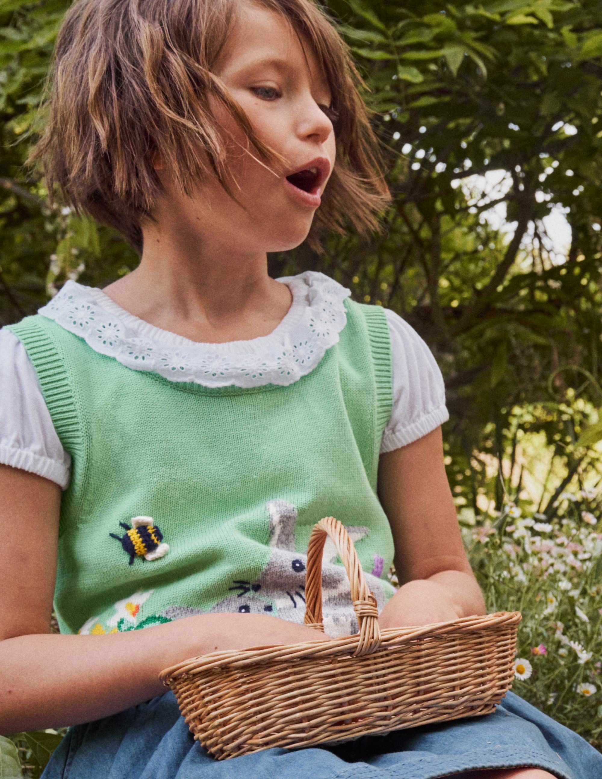 Broderie Collar Jersey Top-White - Image 4