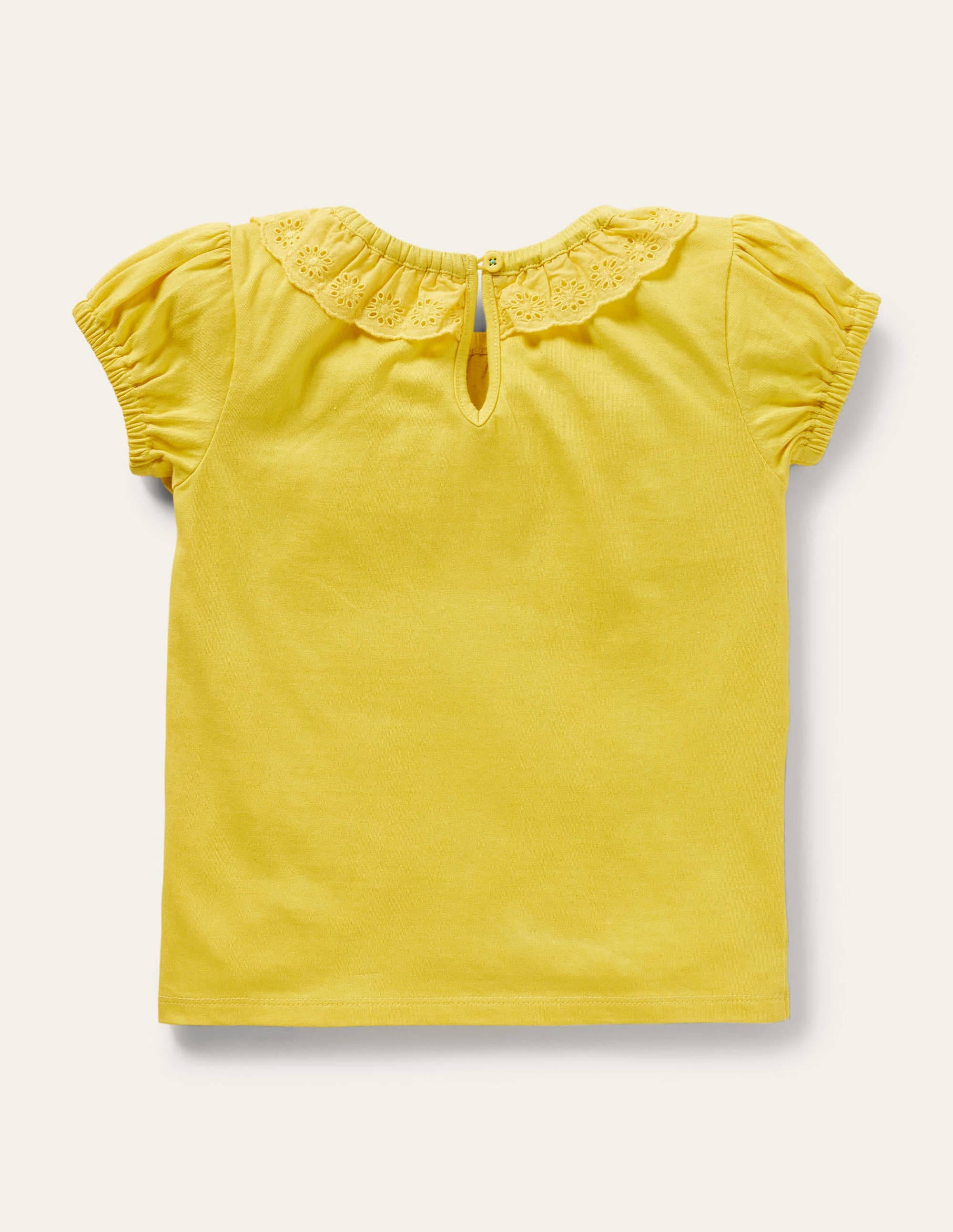 Top en jersey avec col en broderie anglaise-Jaune maïs - Image 2