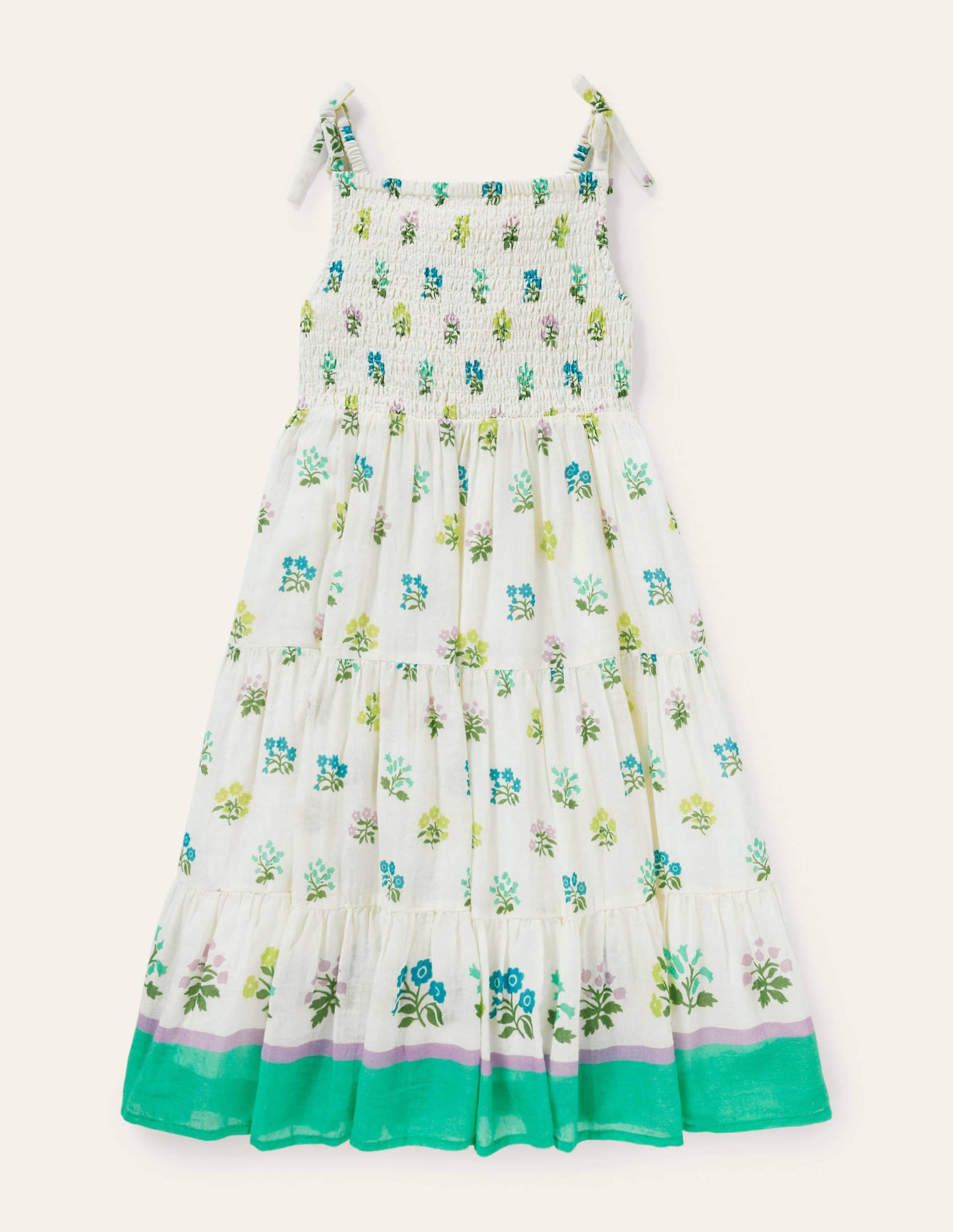 Gestuftes Sommerkleid-Naturweiß/Blau, Holzschnitt-1