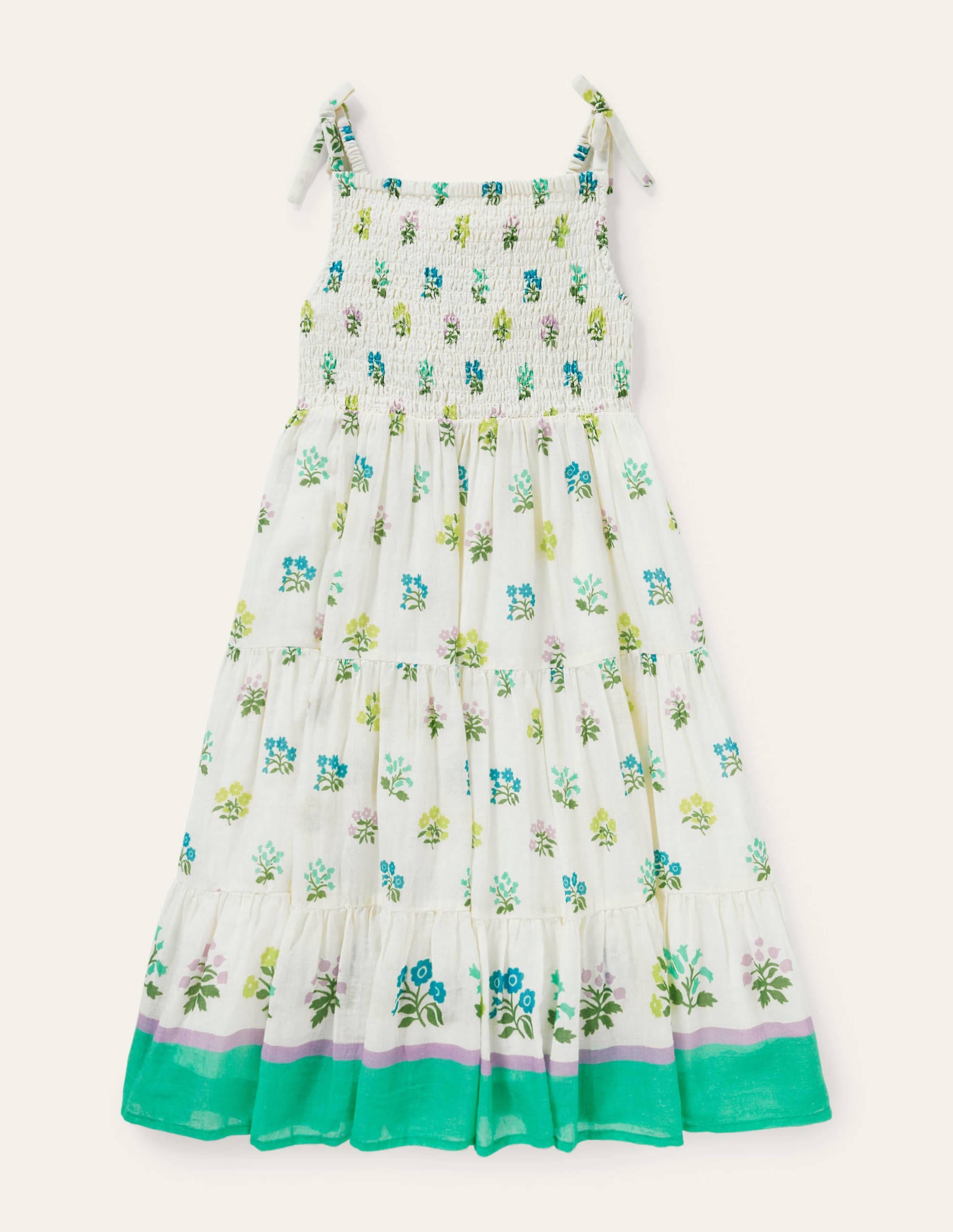 Gestuftes Sommerkleid-Naturweiß/Blau, Holzschnitt - Image 1