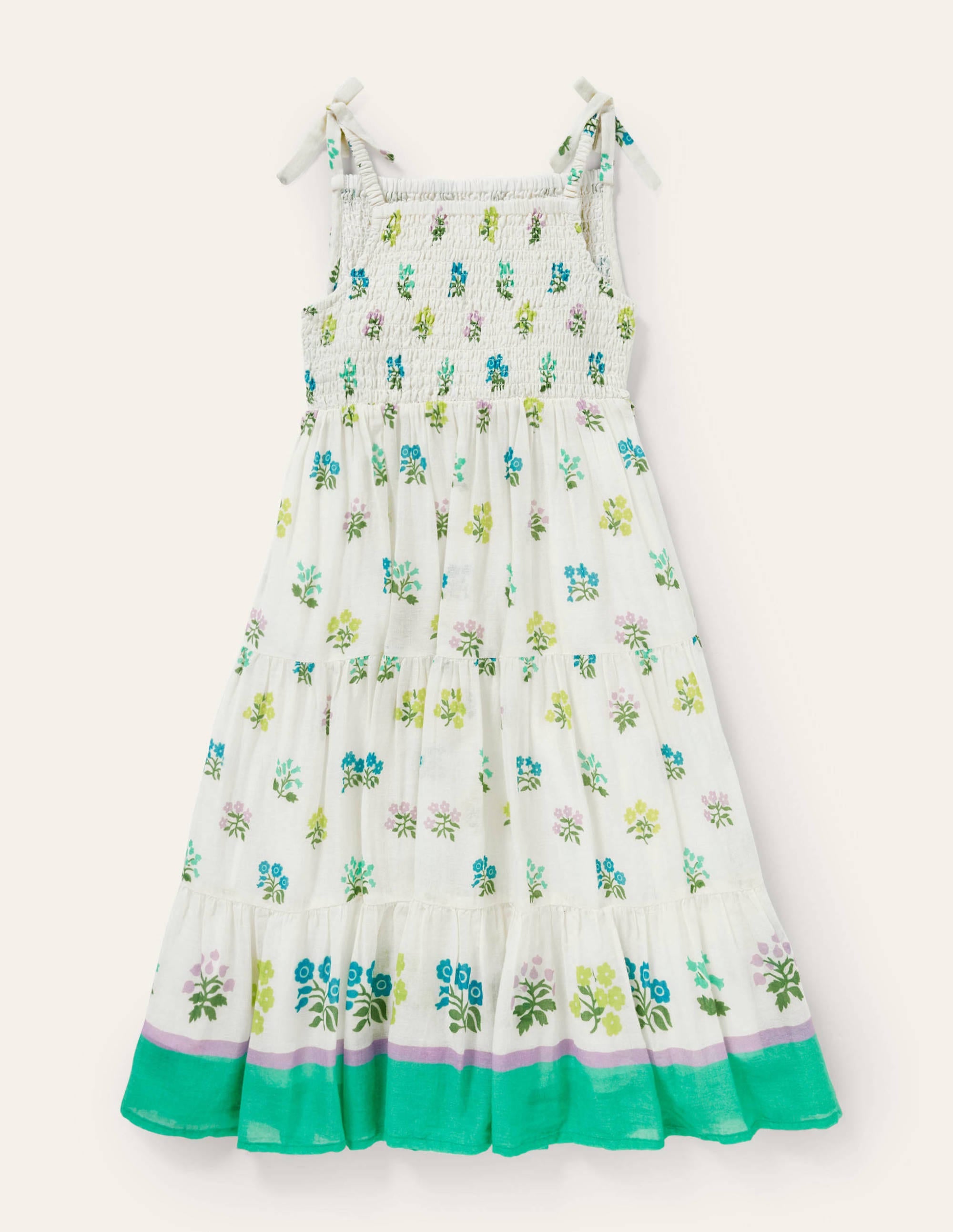 Gestuftes Sommerkleid-Naturweiß/Blau, Holzschnitt - Image 2
