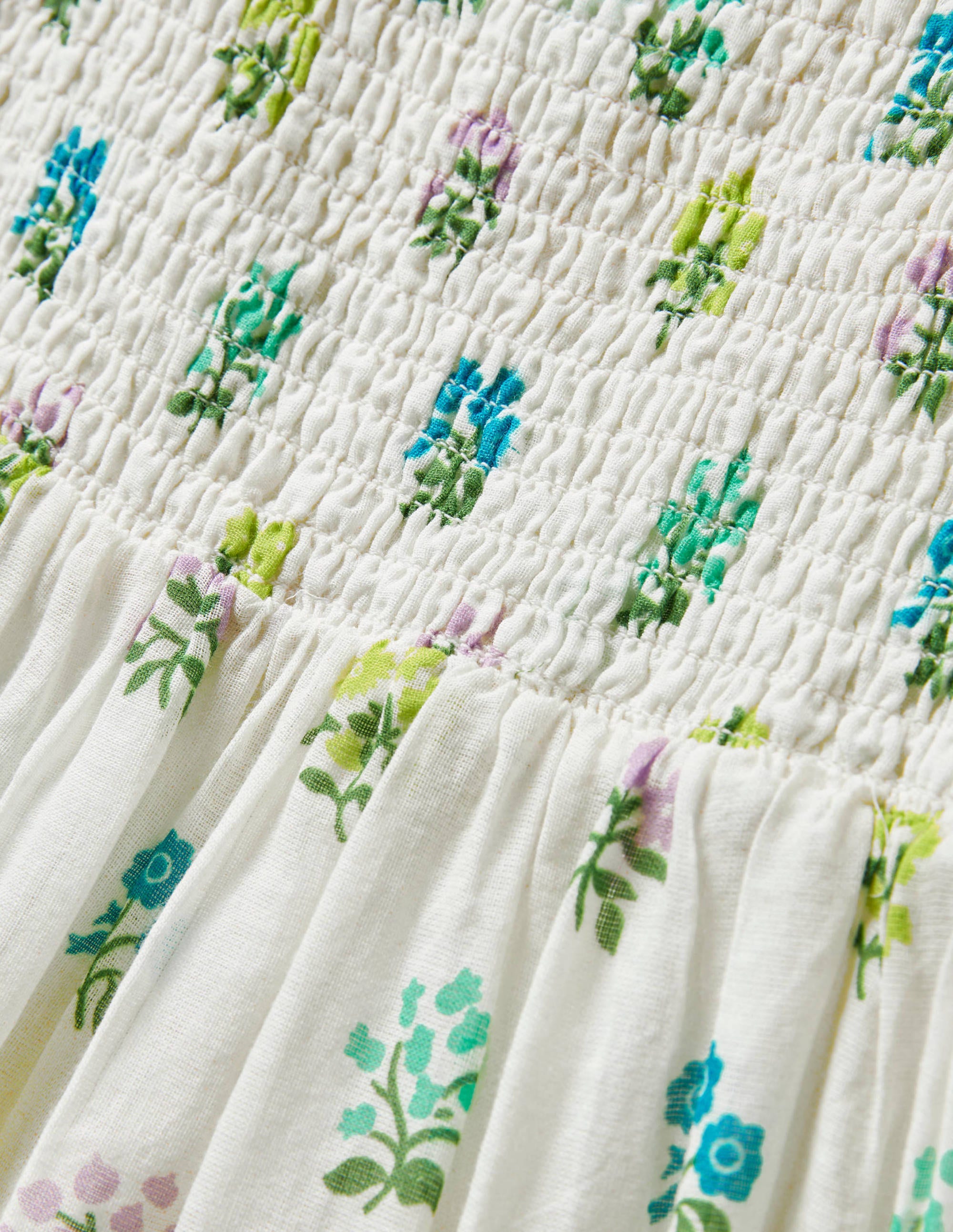 Gestuftes Sommerkleid-Naturweiß/Blau, Holzschnitt - Image 3