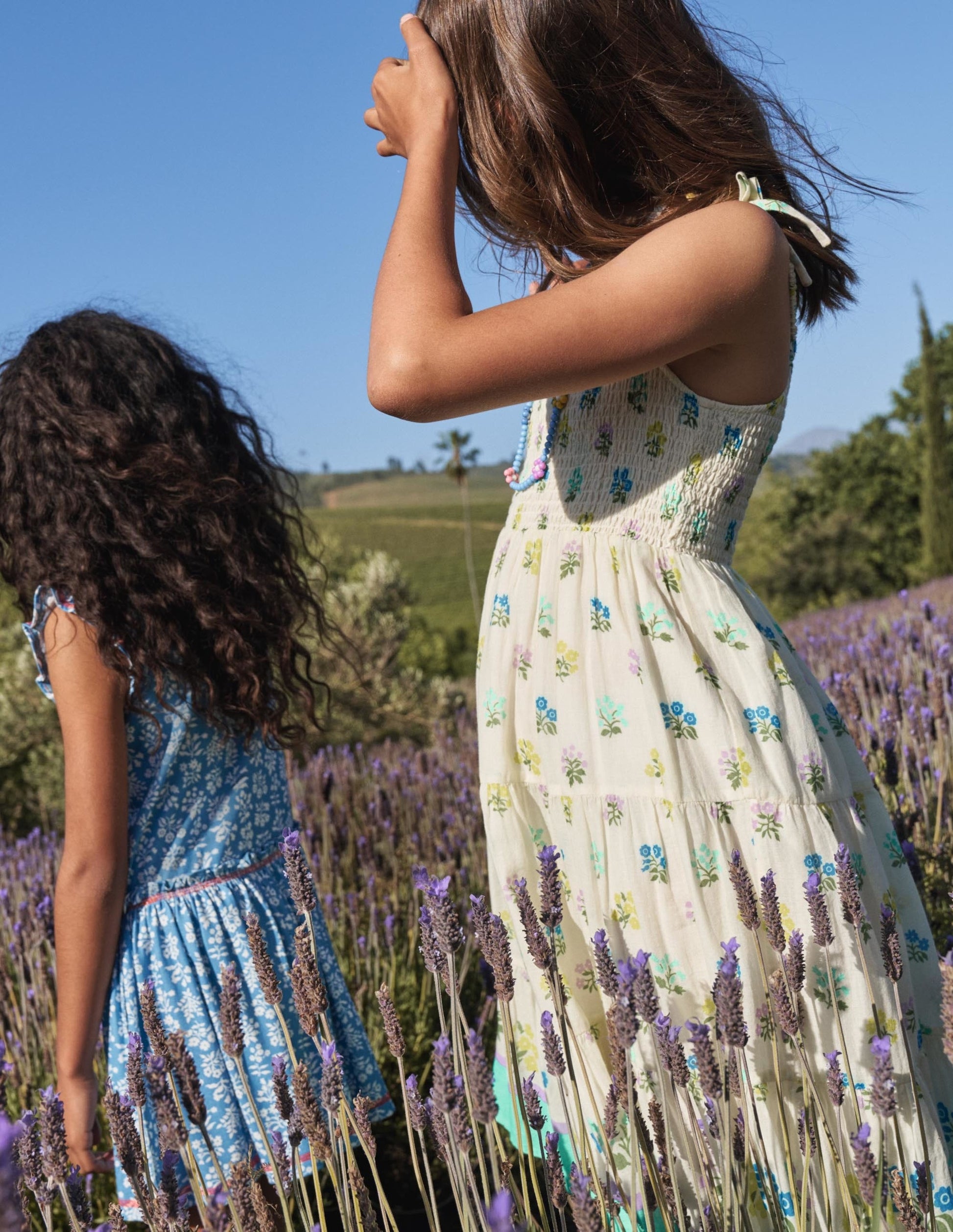 Gestuftes Sommerkleid-Naturweiß/Blau, Holzschnitt-4