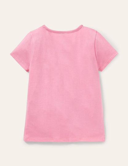 Kurzärmliges T-Shirt mit Applikation-Helles Blütenrosa, Pandas