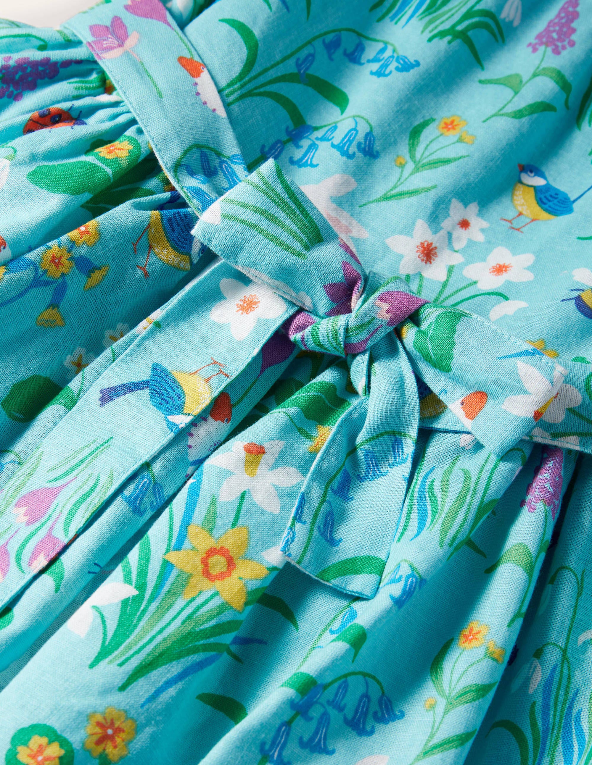 Vintage-Kleid-Wasserblau, Frühlingsmuster mit Häschen - Image 3