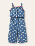 Combinaison tissée-Motif xylographique chambray