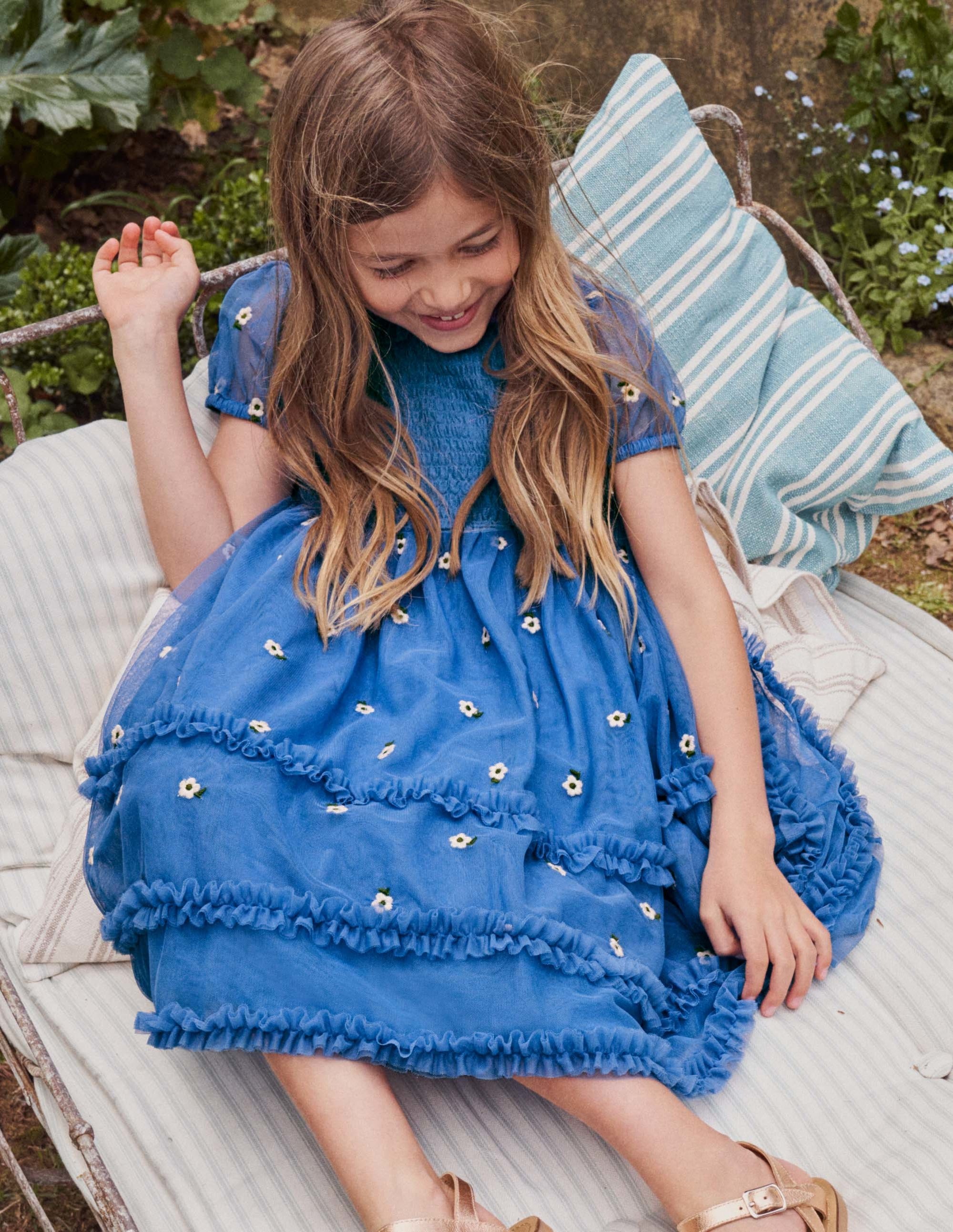 Robe à volants en tulle-Bleu élisabéthain - Image 4
