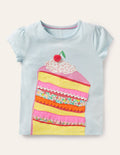 T-shirt à manches bouffantes et appliqué-Gâteau bleu Neptune