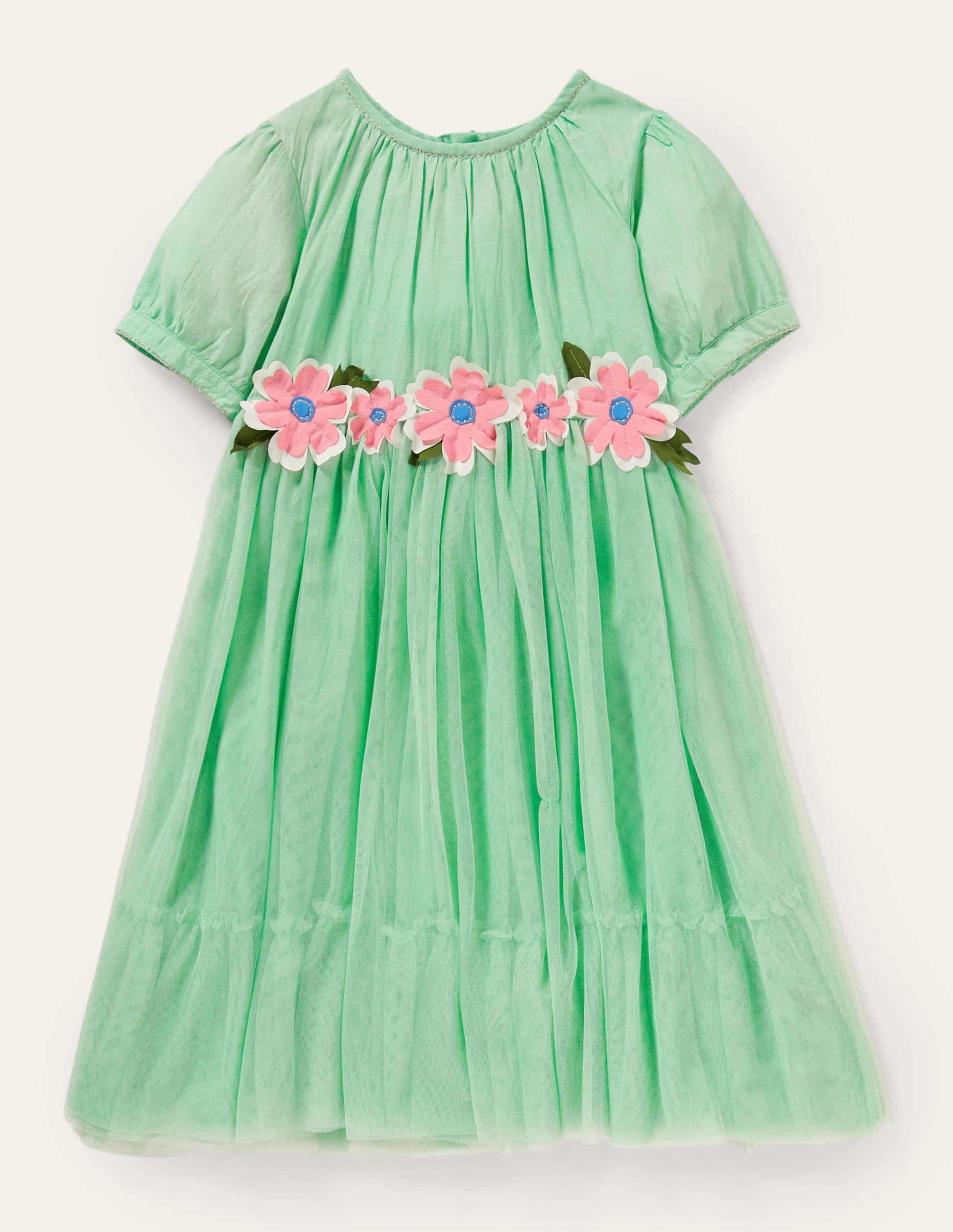 Kleid mit Blumenapplikation-Brunnengrün-1