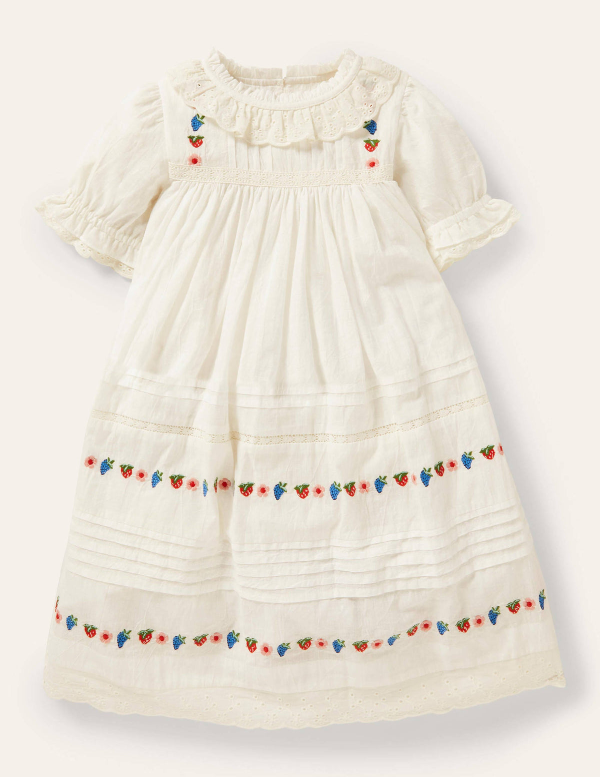 Nostalgisches Webkleid mit Stufen-Naturweiß-1