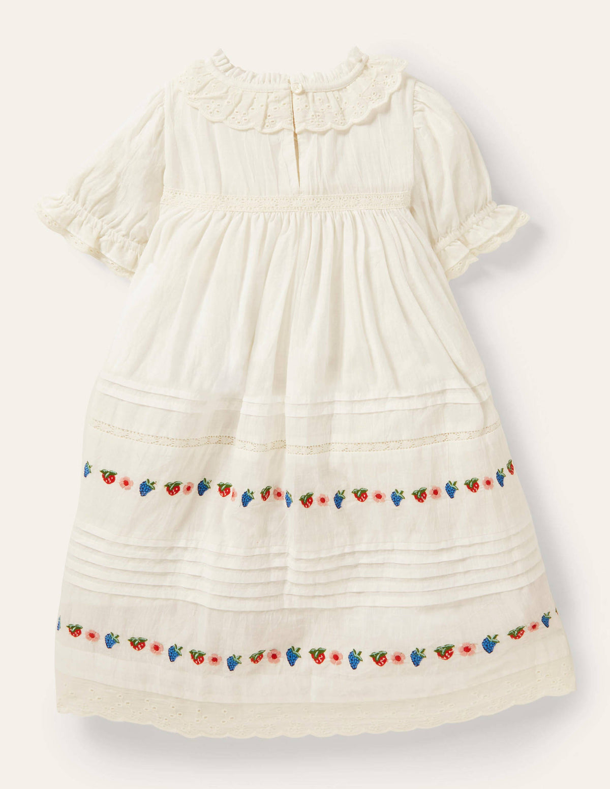 Nostalgisches Webkleid mit Stufen-Naturweiß-2