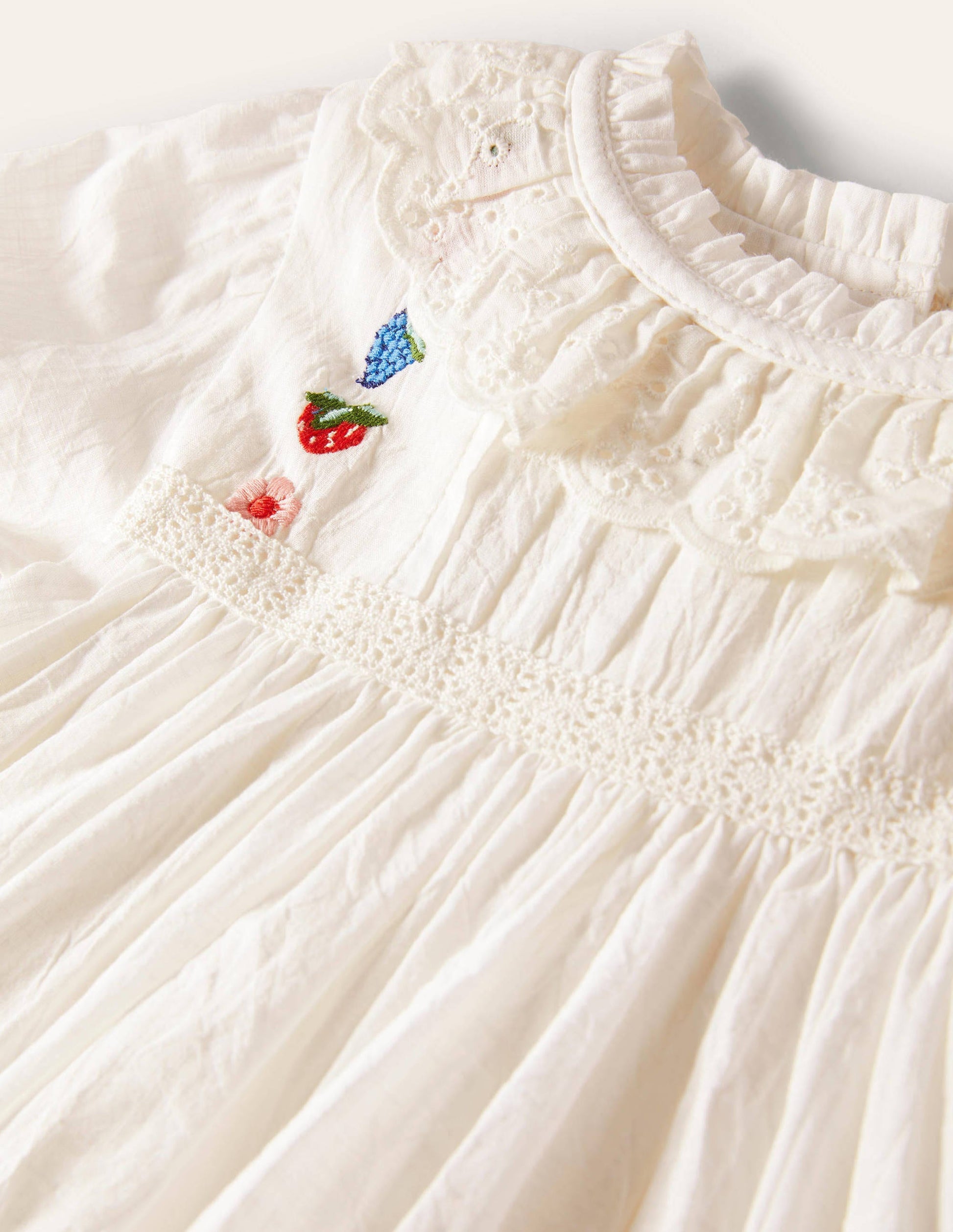Nostalgisches Webkleid mit Stufen-Naturweiß-3