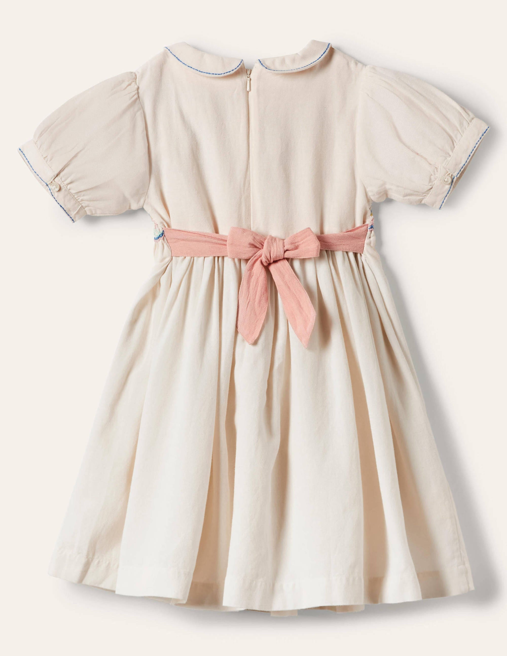 Robe vintage à smocks-Ivoire et Bleu Marine à Pois - Image 2