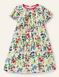 Robe florale à manches bouffantes-Vanille motif Botanical Fruit