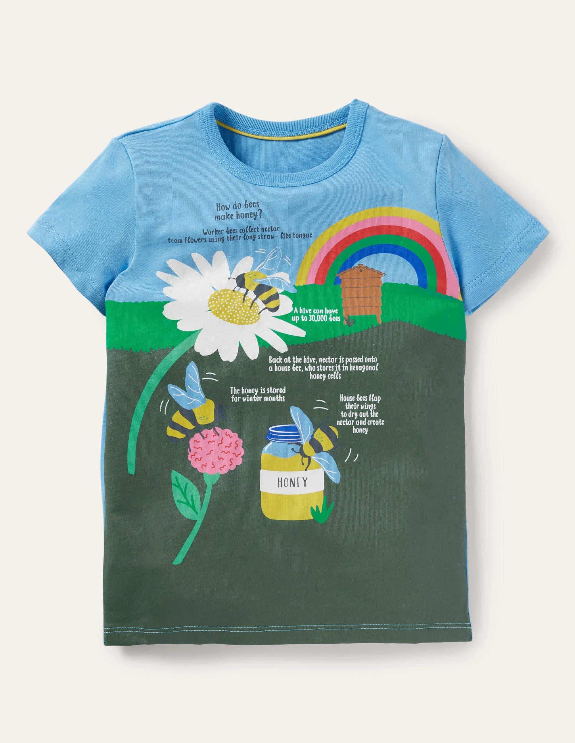 T-Shirt mit lustigen Fakten-Surfbrett-Blau, Honigbienen - Image 1