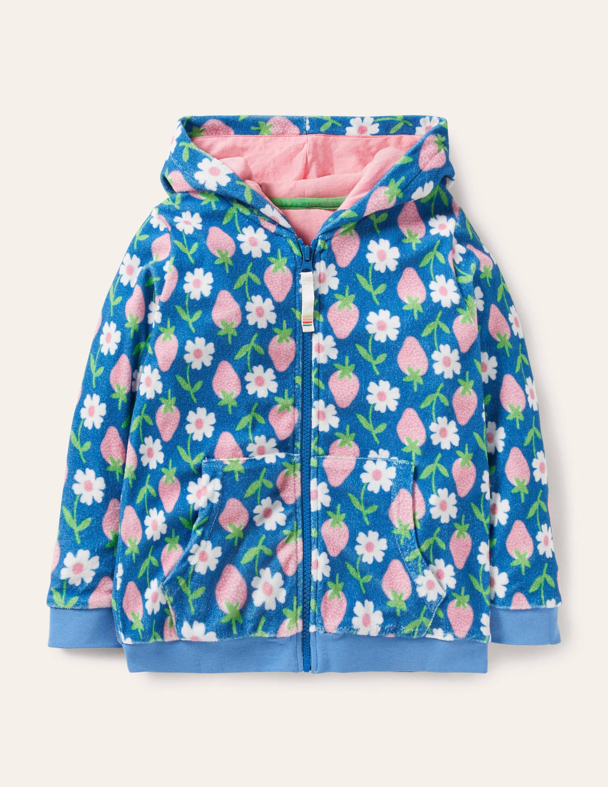 Frottee-Kapuzenjacke-Strahlendes Marineblau, Erdbeeren - Image 1