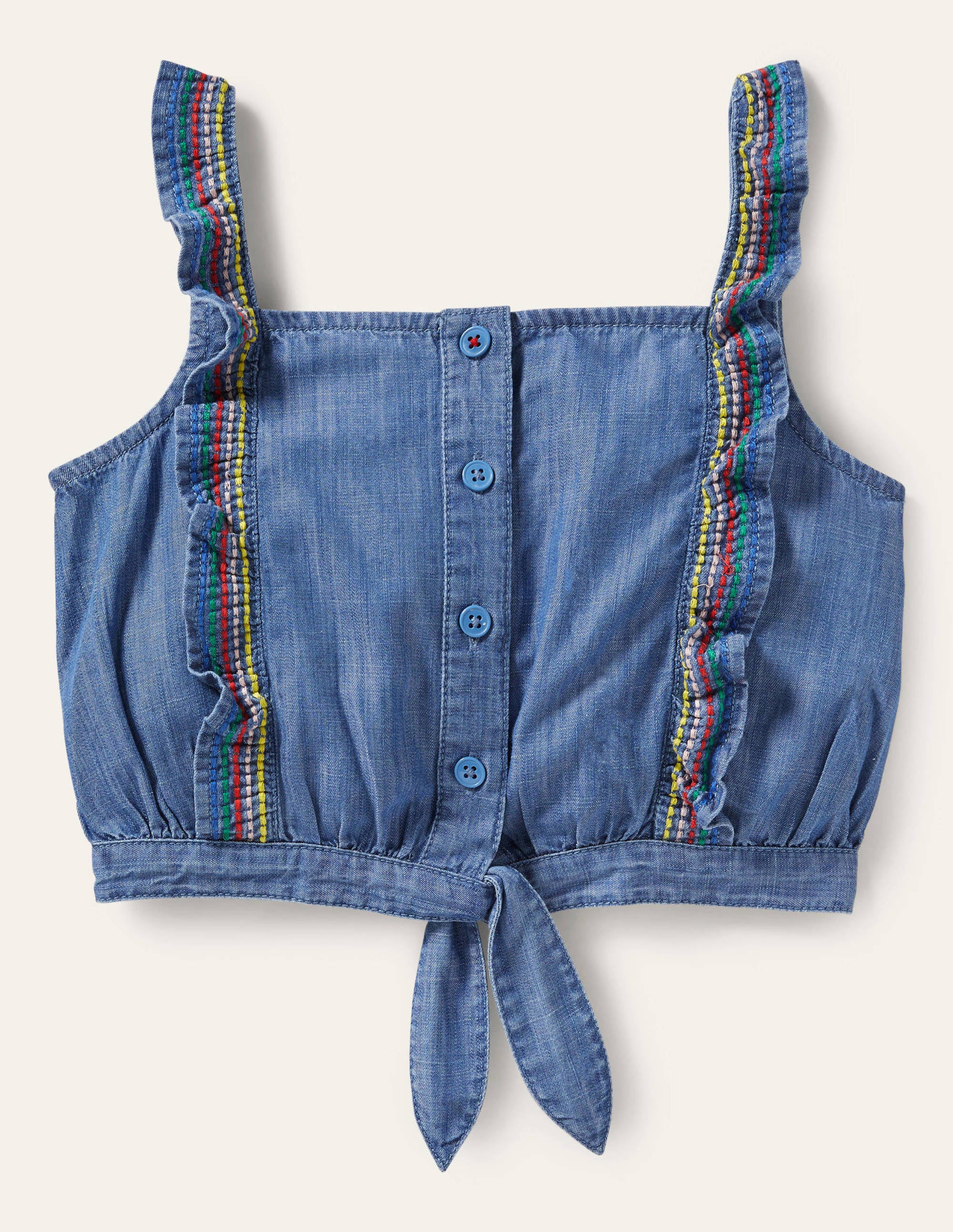 Top noué sur le devant à coutures multiples-Chambray - Image 1