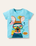 Lift-the-flap T-shirt-Aqua Blue Dog