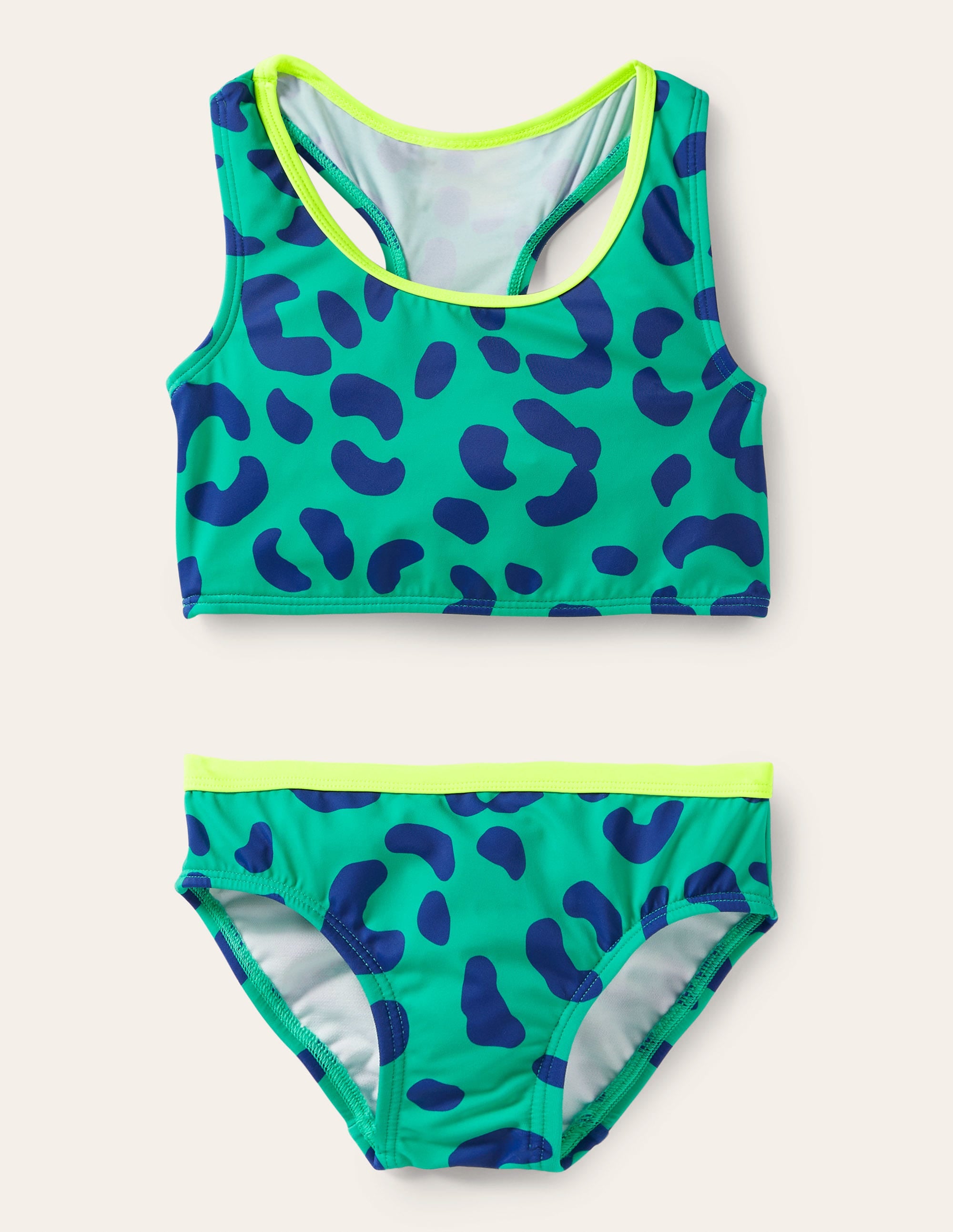 Bikini-Set mit Racerback-Tropisches Grün/Blau, Leopard - Image 1
