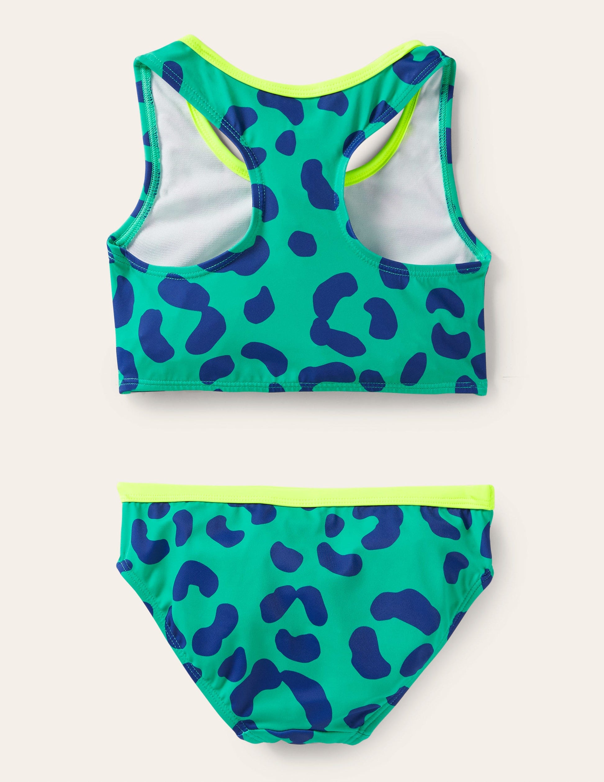 Bikini-Set mit Racerback-Tropisches Grün/Blau, Leopard-2