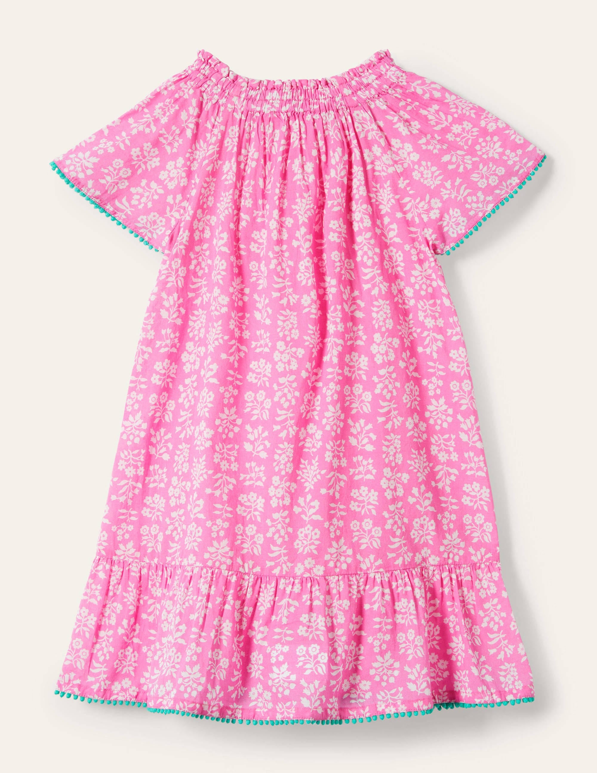 Caftan imprimé à smocks-Motif xylographique rose fraise glacée - Image 2