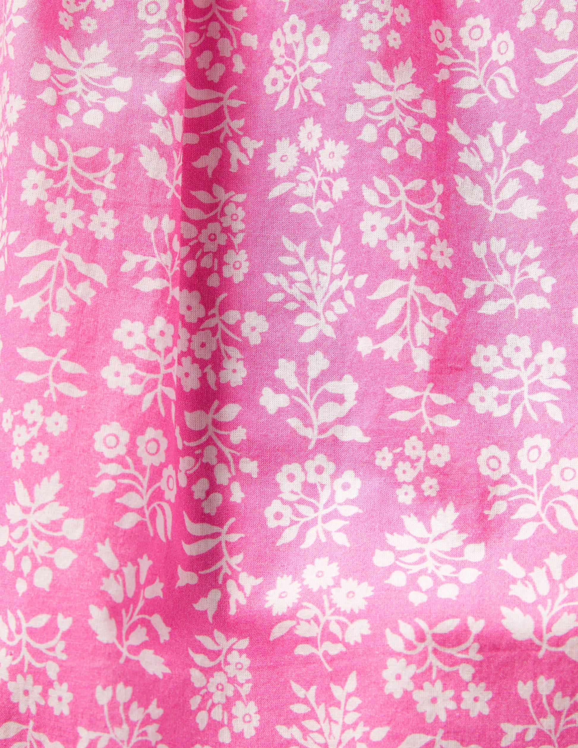 Caftan imprimé à smocks-Motif xylographique rose fraise glacée-3