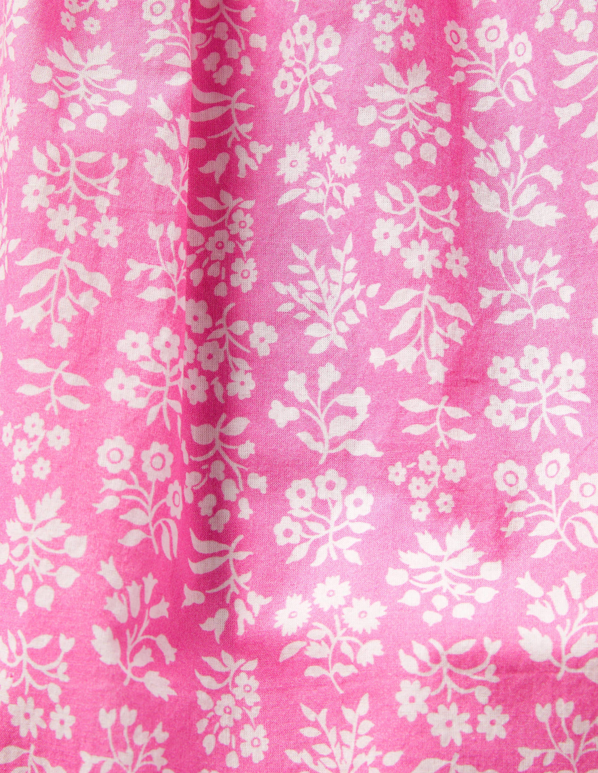 Caftan imprimé à smocks-Motif xylographique rose fraise glacée - Image 3