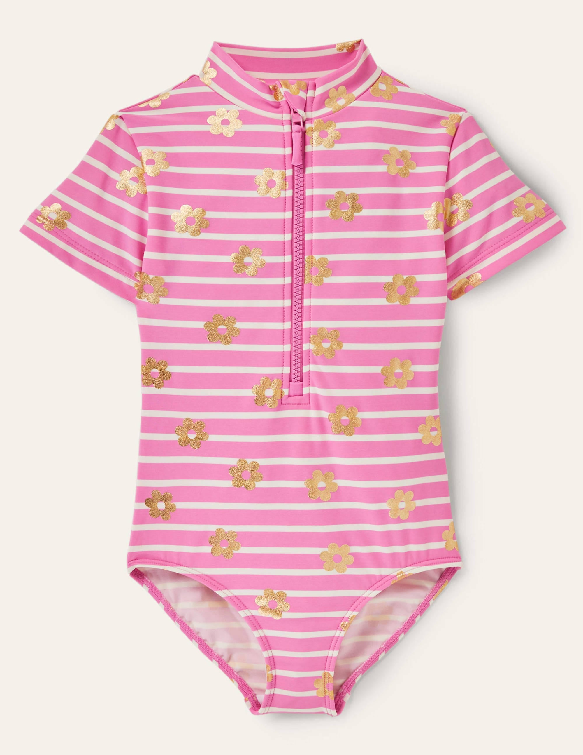 Maillot de bain manches courtes-Pâquerette métallisée rose fraise - Image 1