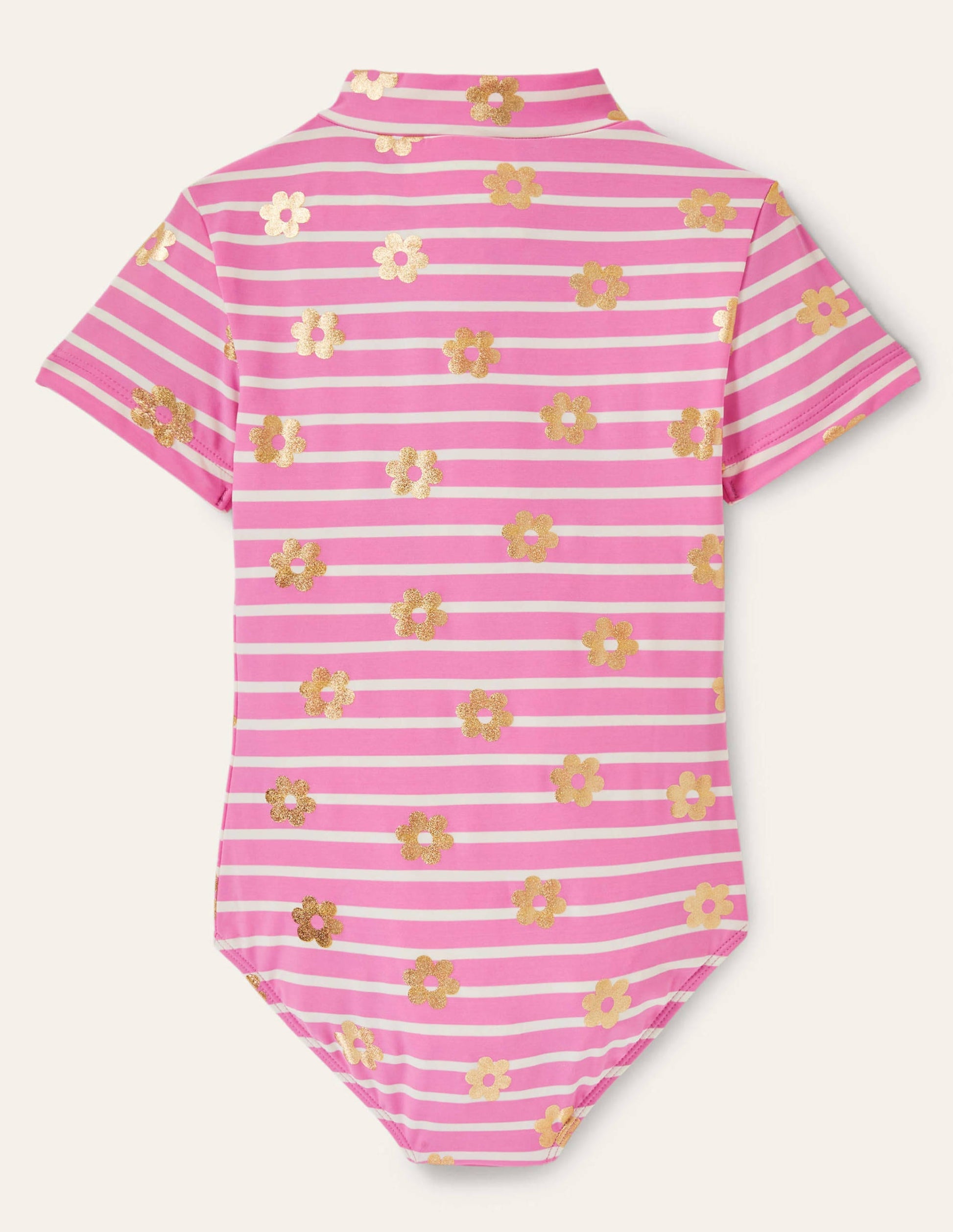 Maillot de bain manches courtes-Pâquerette métallisée rose fraise-2