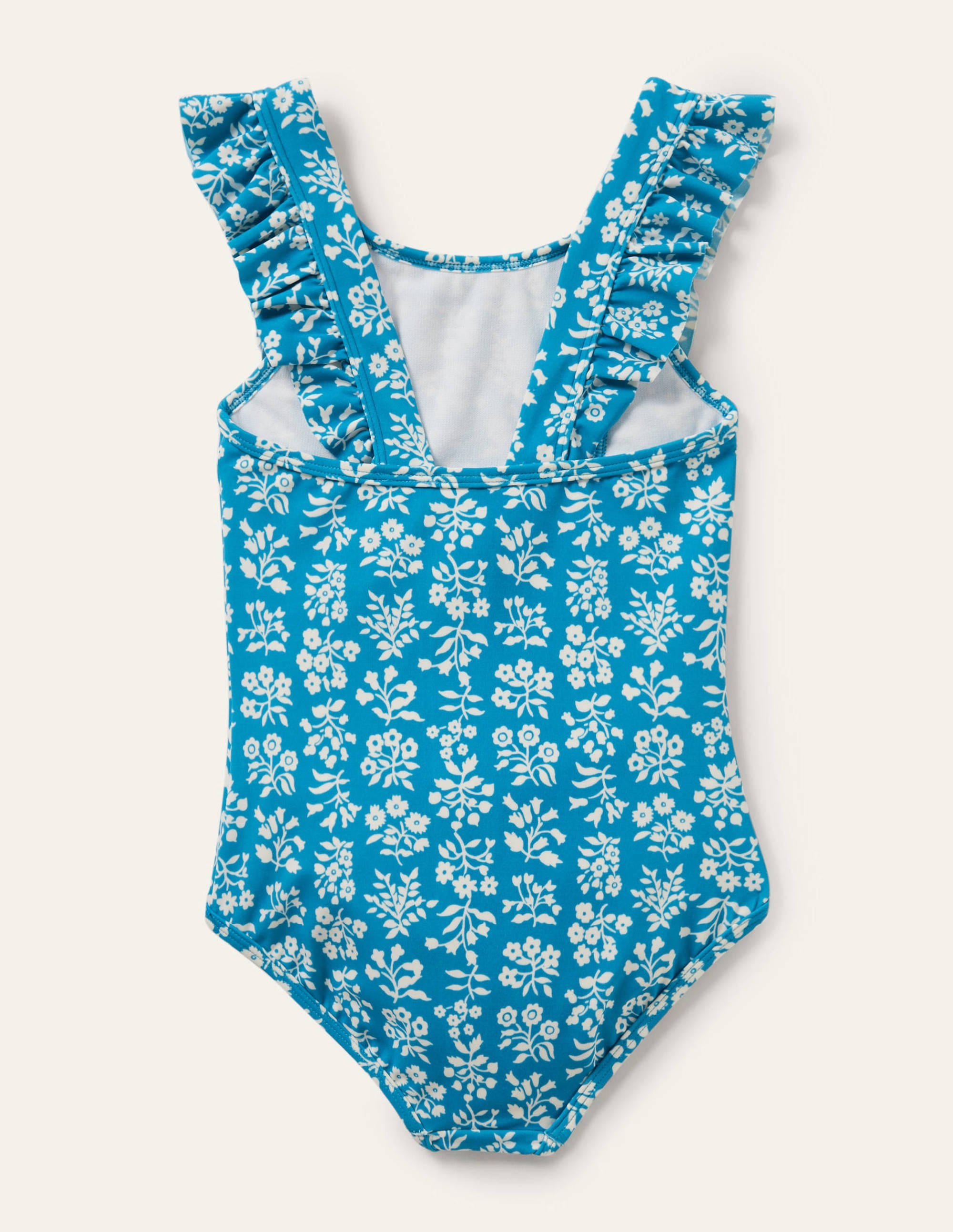 Maillot de bain à bretelles et volants-Motif xylographique bleu Bahamas - Image 2