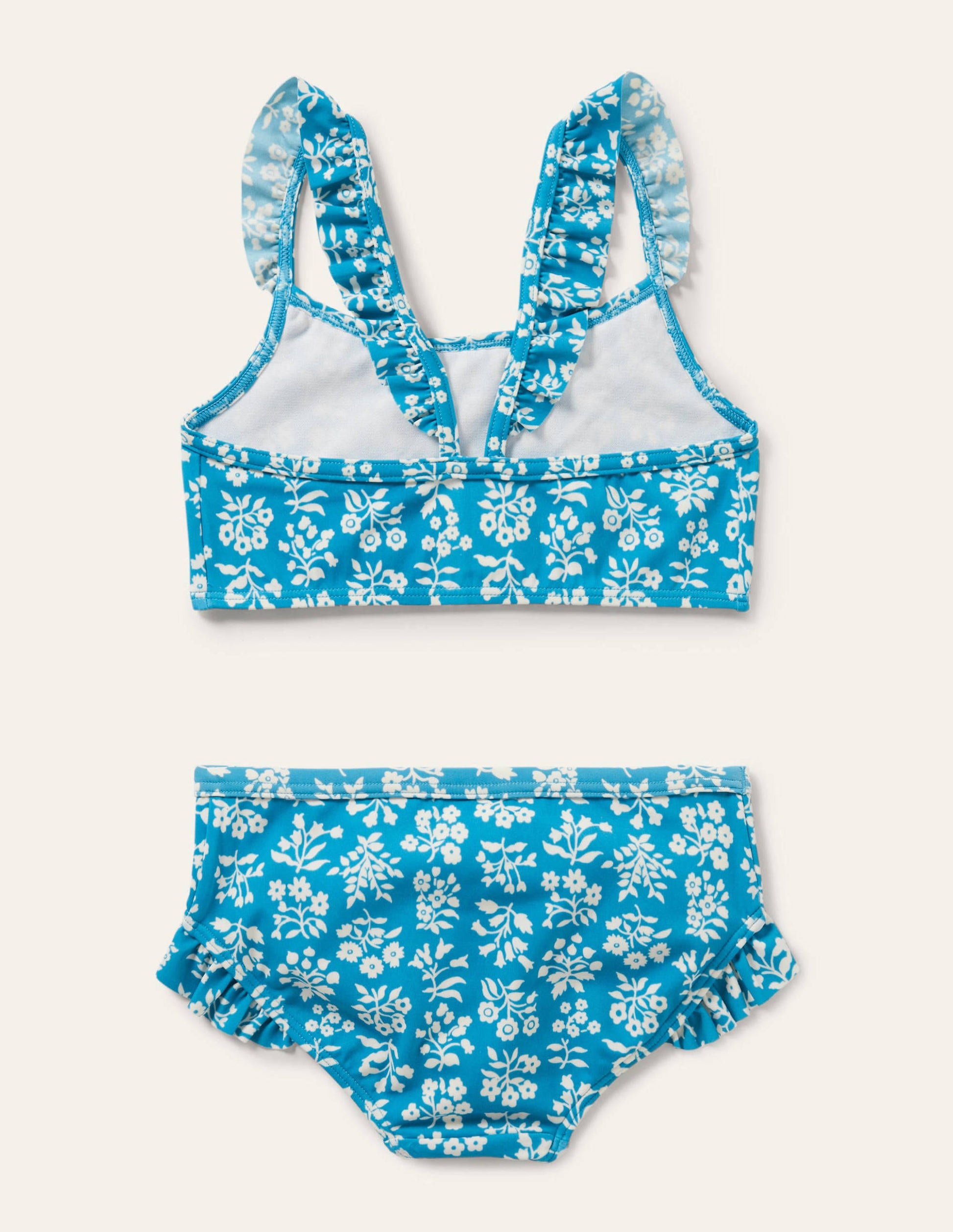 Bikini volanté à bretelles-Motif xylographique bleu Bahamas-2