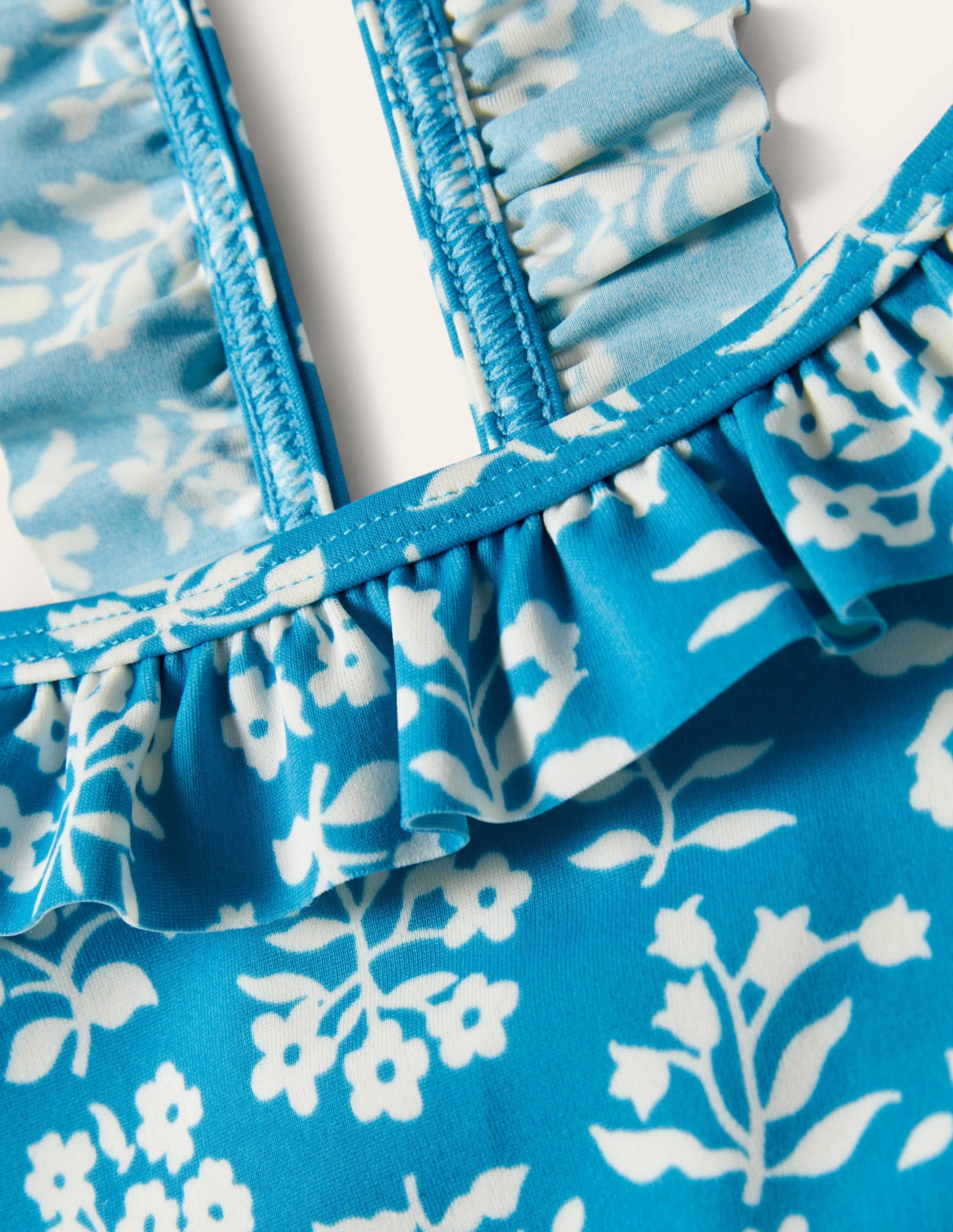 Bikini volanté à bretelles-Motif xylographique bleu Bahamas-3