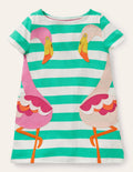 Short Sleeve Appliqué Tunic-Tropical Green/ Ivory Flamingo