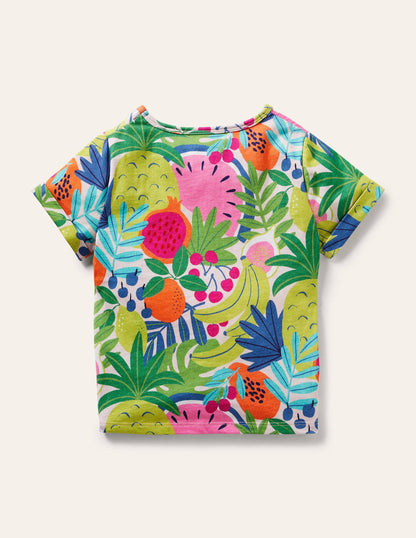 T-shirt noué sur le devant-Motif Tropical Fruit multi-2