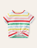 T-shirt noué sur le devant-Rayé multi