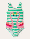 Maillot de bain fun à appliqué-Flamant rose vert tropical/ivoire